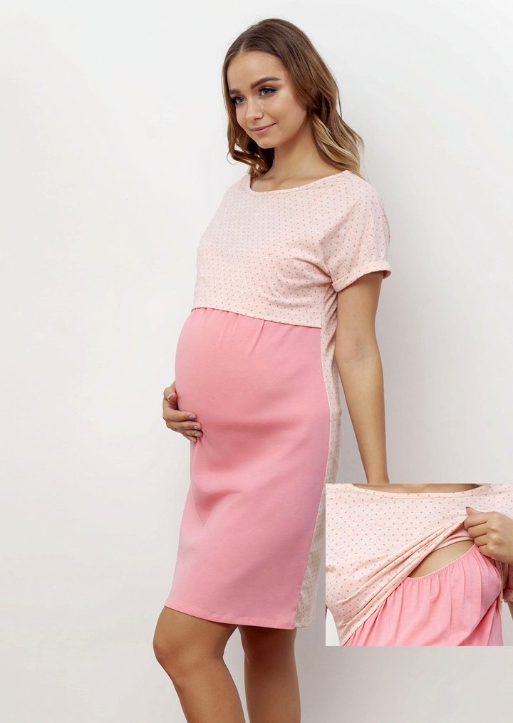 Купити Сорочка нічна для вагітних та годуючих №1168, рожевий, 2XL, Roksana