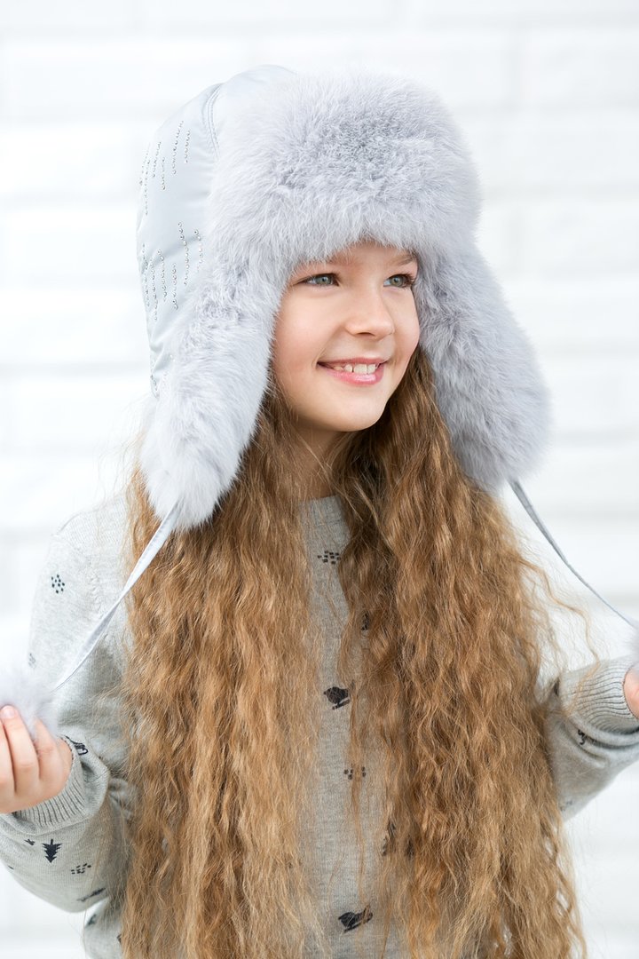 Buy Hat with ear flaps, for girls, Dreams, grey, 52-53, Dy-004, Fiona