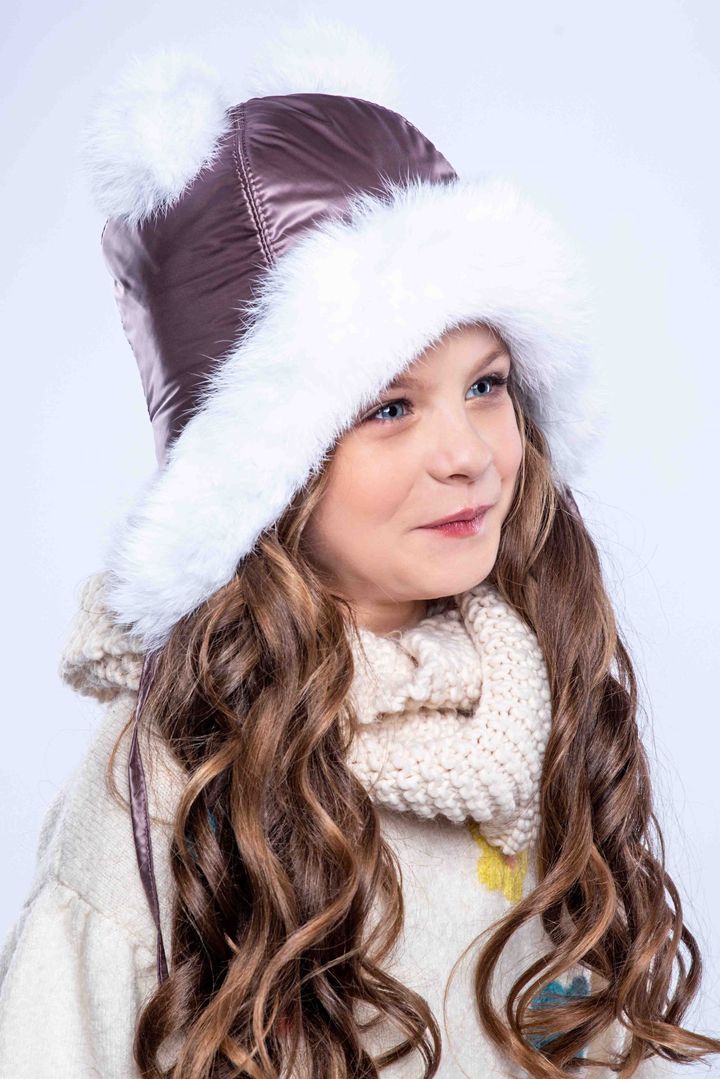 Buy Winter cap for girls, Cutie, Pink-brown,52-53, Mb-123, Fiona