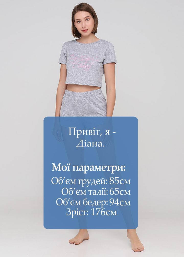 Купити Жіночий комплект домашня футболка та шорти, Сірий, 44, F60093, Fleri
