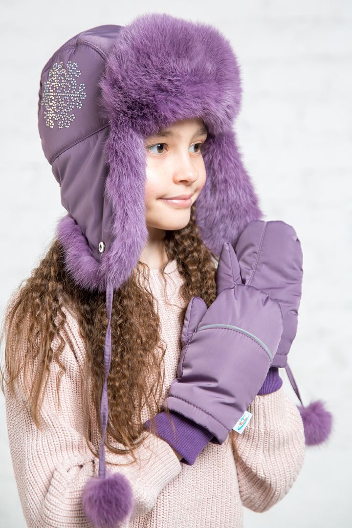 Buy Hat with ear flaps, Pobeda, Lilac,58-60, P-017, Fiona