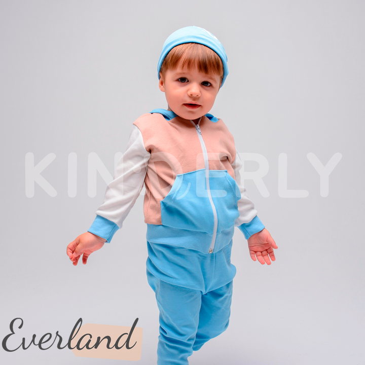Купить Комплект для малыша, футболка с длинным рукавом и штанишки, Бежево-голубой, 1052, р. 86, Kinderly