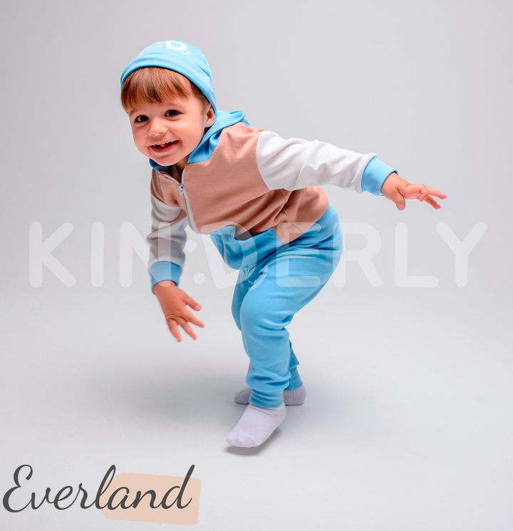 Купить Комплект для малыша, футболка с длинным рукавом и штанишки, Бежево-голубой, 1052, р. 86, Kinderly