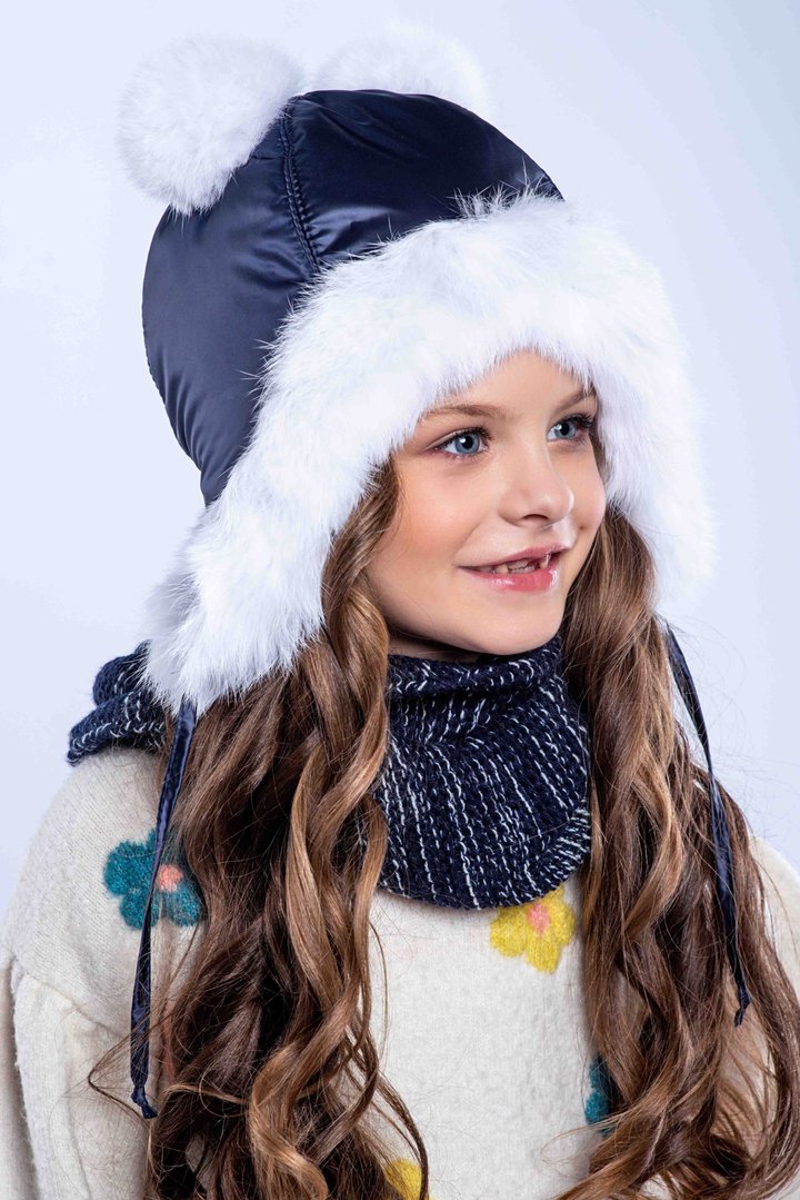 Buy Winter cap for girls, Cutie, Dark blue, 52-53, Mb-009, Fiona