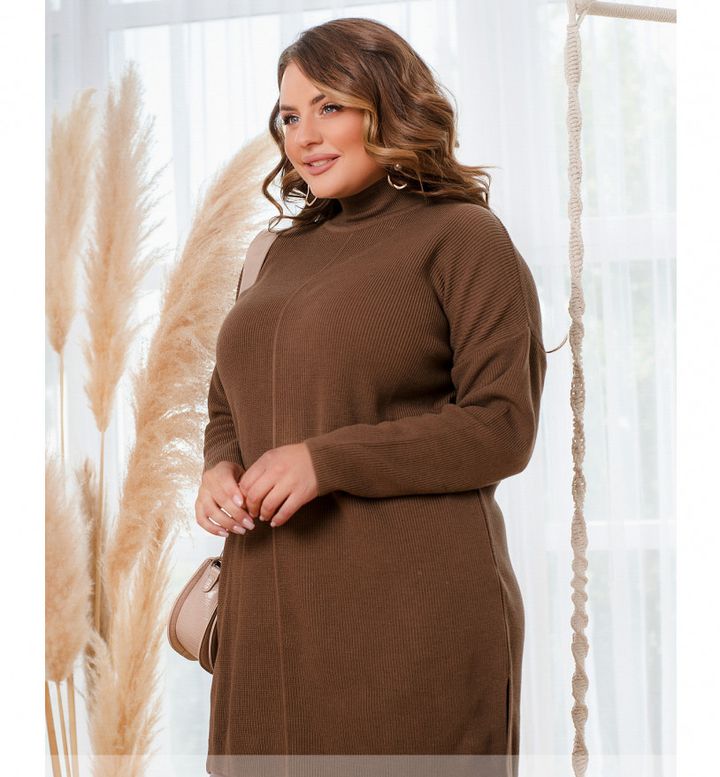 Купити Светр-туніка жіноча №1844-коричневий, one size, Minova