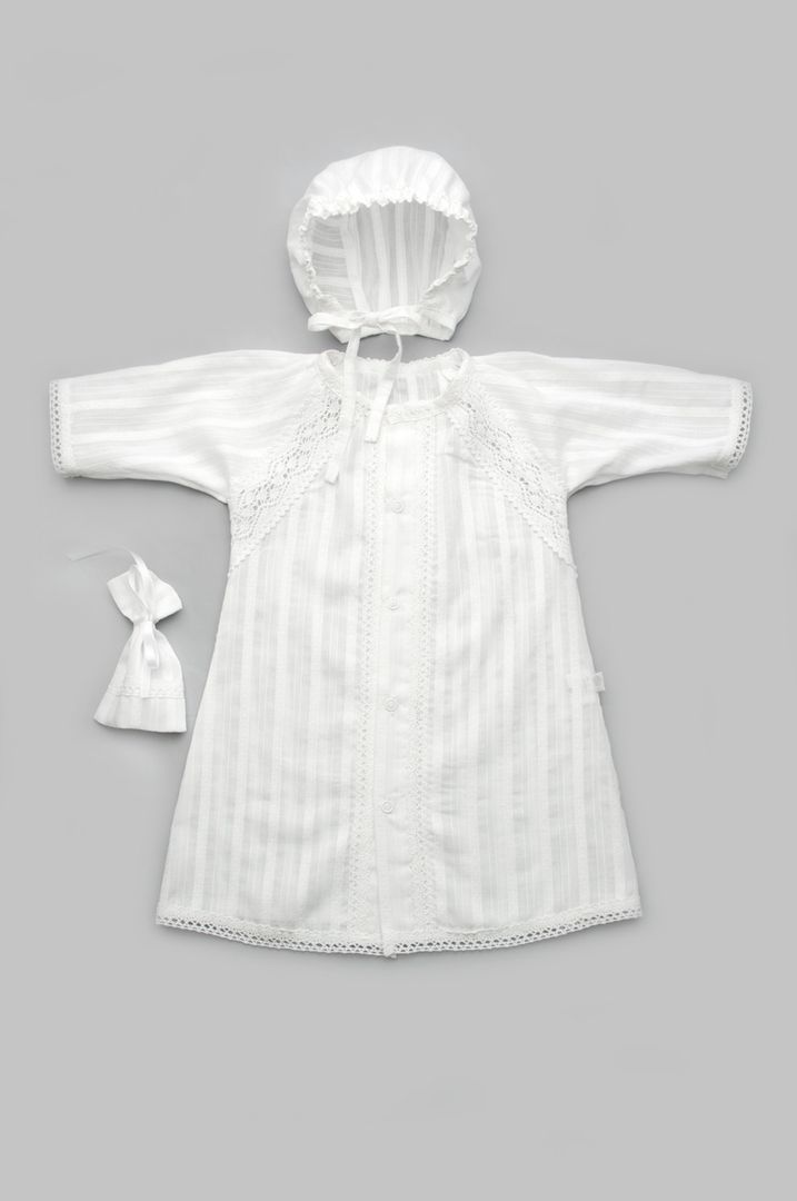 Купить Крестильный комплект с кружевом для мальчика , 03-01011-0, 62, Бело-молочный, Модный карапуз