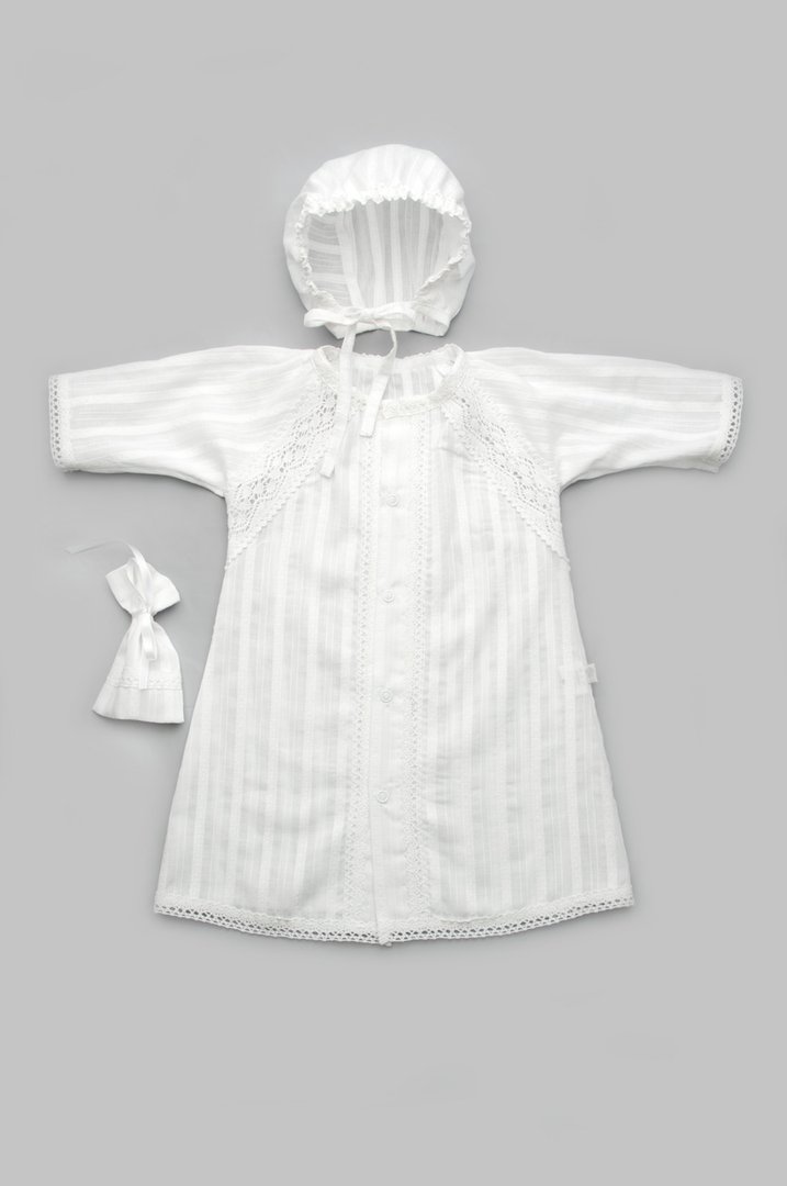 Купити Хрестильний комплект з мереживом для хлопчика, 03-01011-0, р. 62, Біло-молочний, Модний карапуз