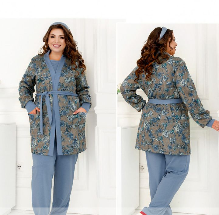 Buy Women's home suit, 3 pcs, Women's pajamas №2237, grey, blue, 66-68, Minova