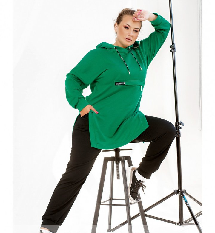 Купить Женский спортивный костюм №17-249-зелёный-черный, 64-66, Minova