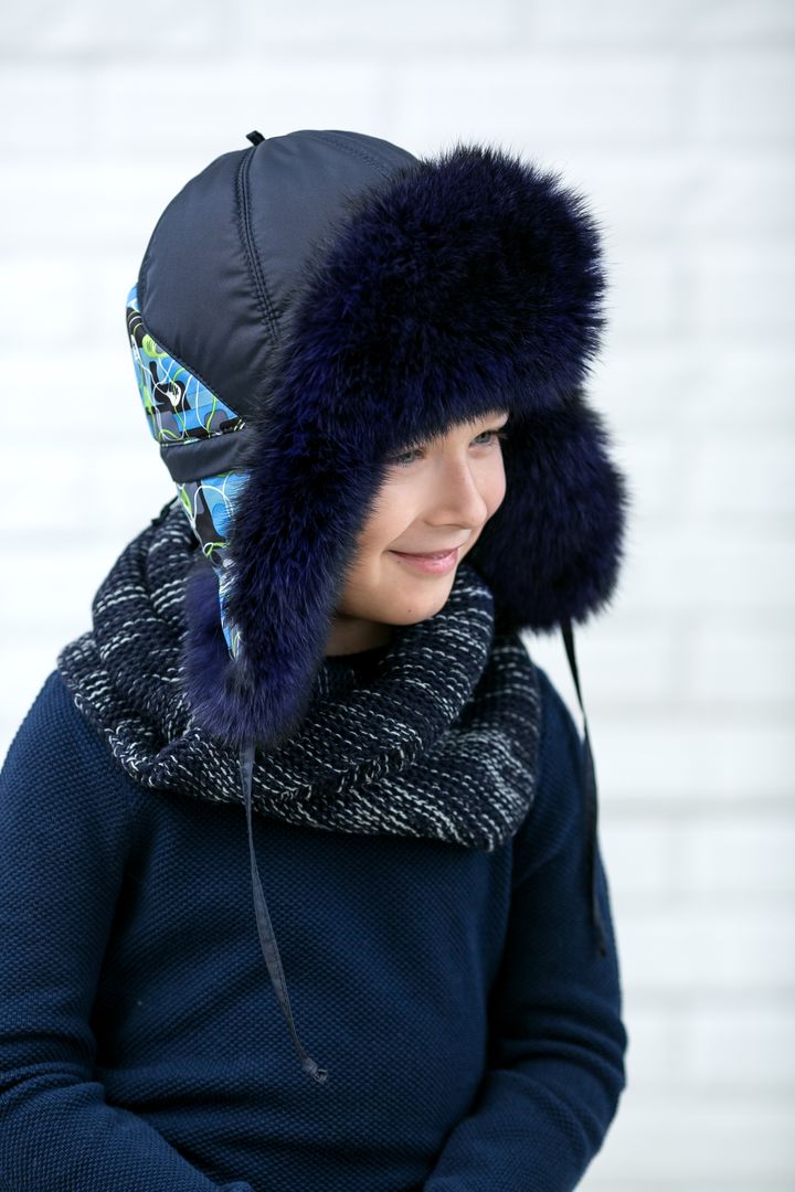 Buy Hat with ear flaps, Favorit, Dark blue, 58-60, B2-19, Fiona