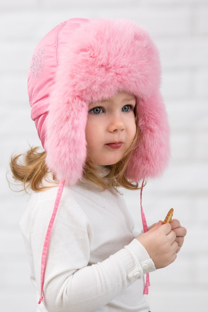 Buy Hat with earflaps for girls, insulated, Happy, pink, 50-52, Xs-001, Fiona