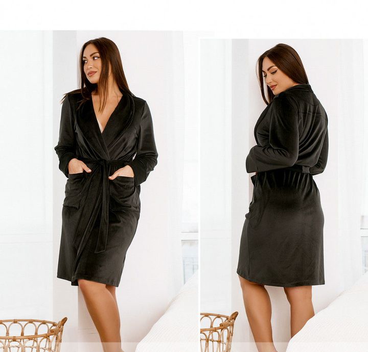 Купить Женский теплый халат №2101-черный, 60-62-64, Minova