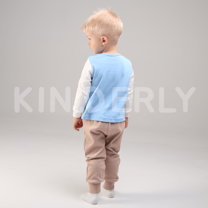 Купить Комплект для малыша, худи и штанишки, Бежево-голубой, 1051, р. 92, Kinderly