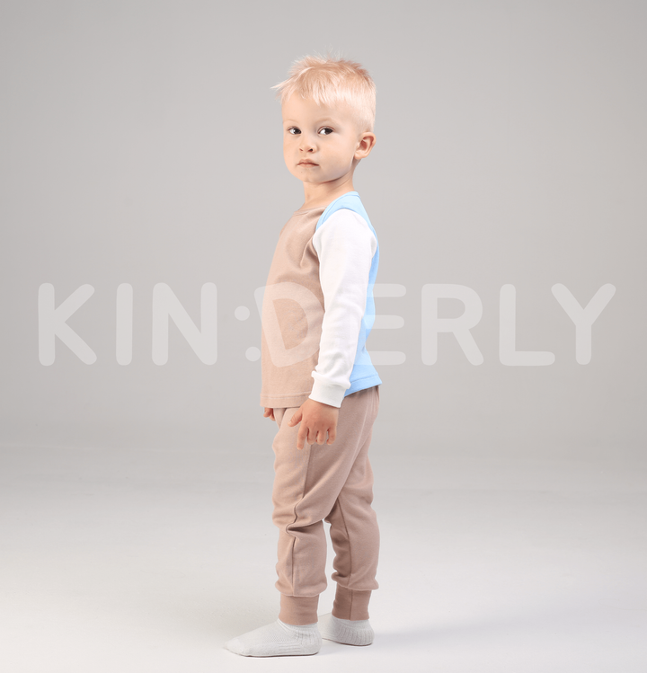 Купити Комплект для малюка, футболка з довгим рукавом і штанці, Бежево-блакитний, 1052, 62, Kinderly