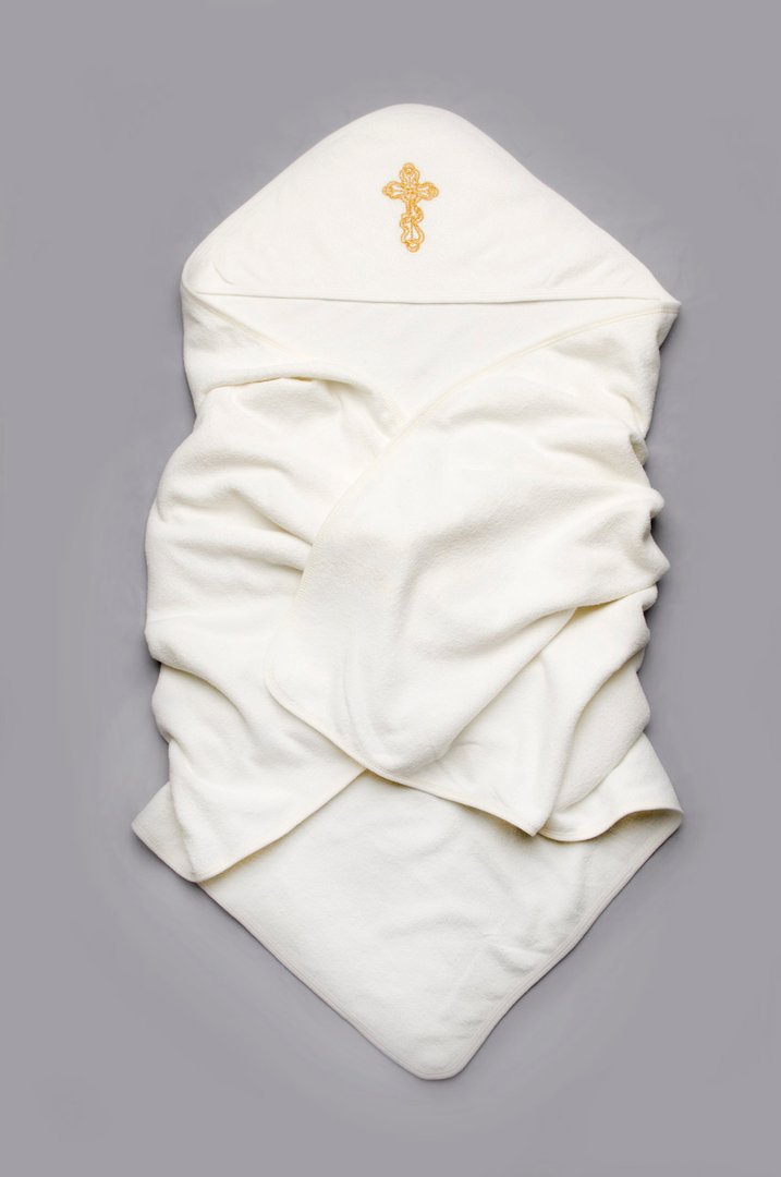 Купити Крижма махрова для хрещення, 03-00300-1, 95см * 95см, Біло-молочний, Модний карапуз
