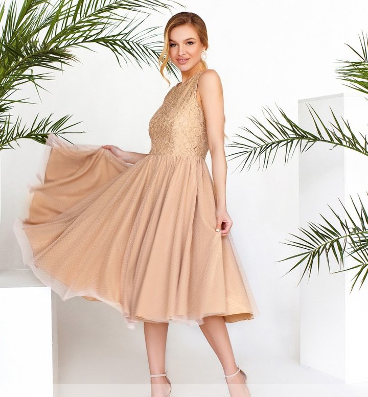 Buy Women's dress No. 3143-beige, 48, Minova