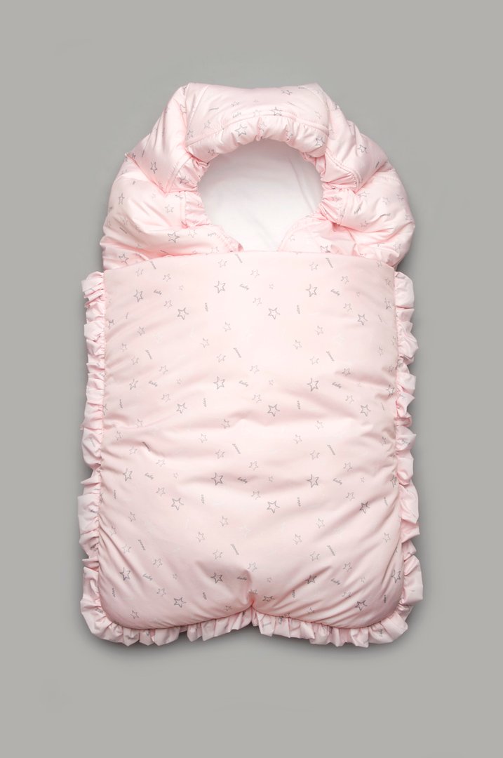 Купити Конверт зимовий для новонародженого, рожевий з принтом, 03-00894, Модний карапуз