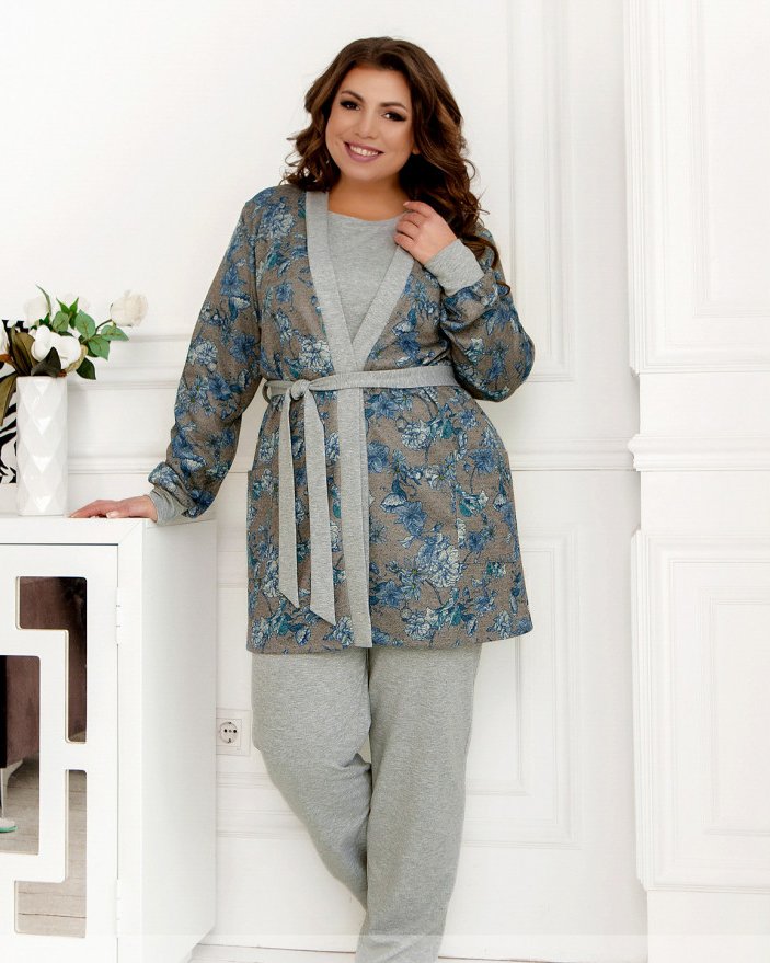 Buy Women's home suit, 3 pcs, Women's pajamas №2237, grey, 66-68, Minova