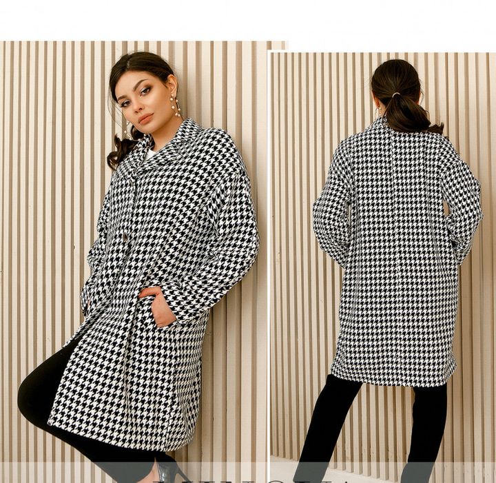 Купить Пальто женское демисезонное №283-черно-белый, 46-48, Minova