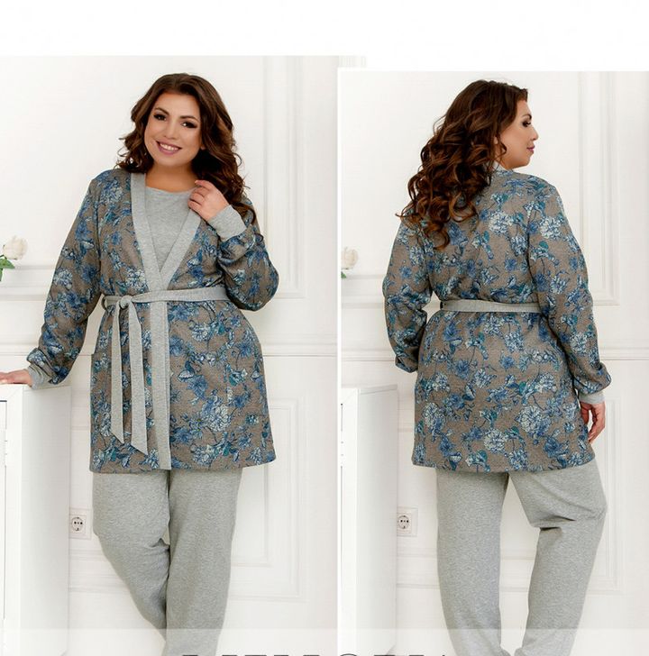 Buy Women's home suit, 3 pcs, Women's pajamas №2237, grey, 66-68, Minova