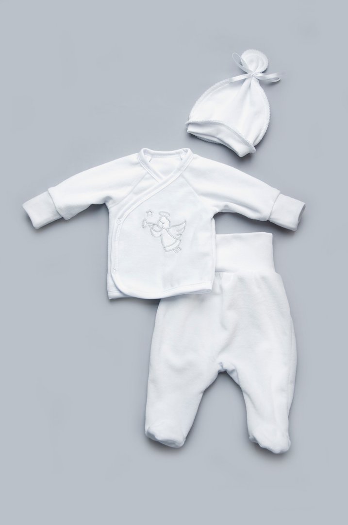 Купити Хрестильний комплект для новонародженого, 03-01087-0, р. 56, Біло-молочний, Модний карапуз