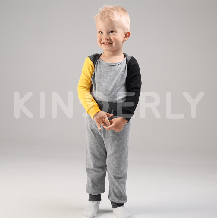 Купить Комплект для малыша, футболка с длинным рукавом и штанишки, Серо-желтый, 1052, р. 86, Kinderly