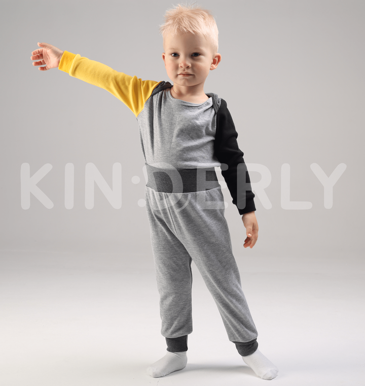 Купить Комплект для малыша, футболка с длинным рукавом и штанишки, Серо-желтый, 1052, р. 86, Kinderly