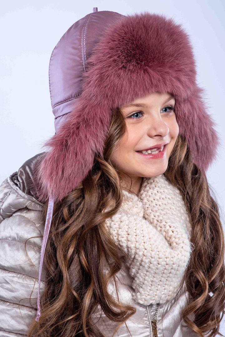 Buy Hat with earflaps for girls, insulated, Happy, Dusty rose,52-53, Xs-888, Fiona