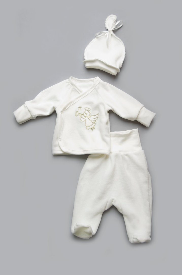 Купить Крестильный комплект для новорожденного малыша, 03-01087-1, р. 56, Бело-молочный, Модный карапуз
