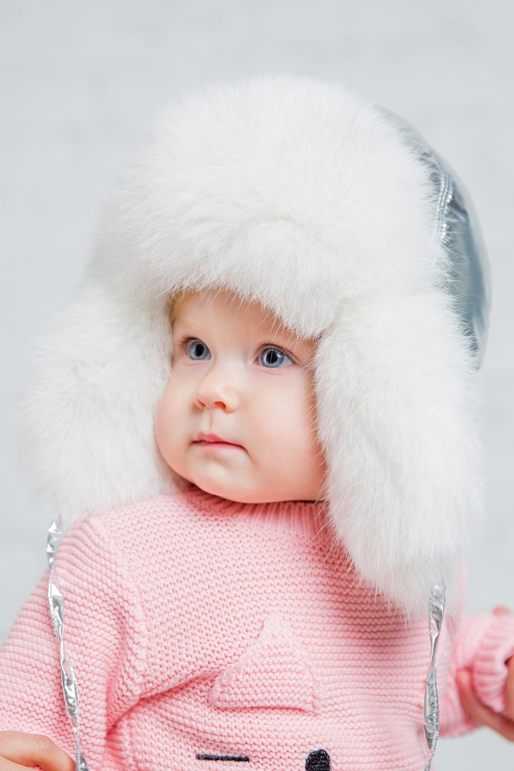 Buy Hat with earflaps for girls, insulated, Happy, Silver/White,50-52, Xs-100, Fiona