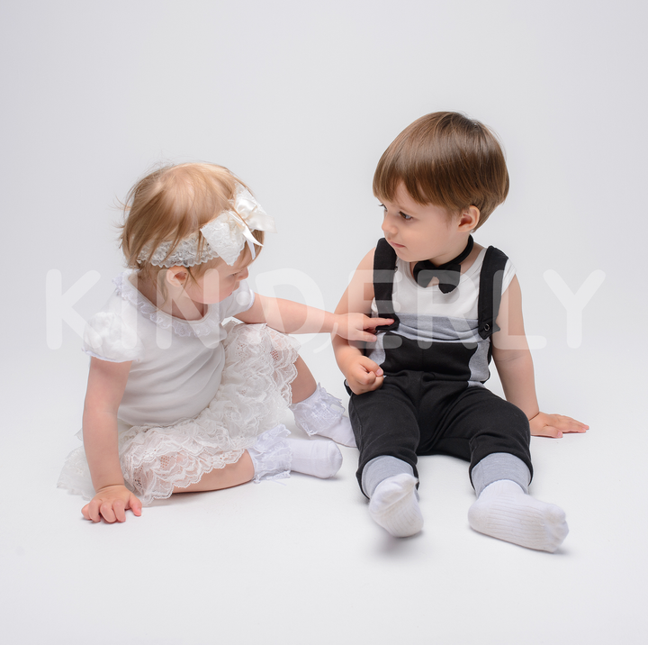 Buy Set for a boy, panties with straps + T-shirt + bow tie, Black-white-gray, 1026, 74, Kinderly