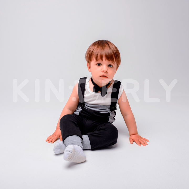 Buy Set for a boy, panties with straps + T-shirt + bow tie, Black-white-gray, 1026, 74, Kinderly