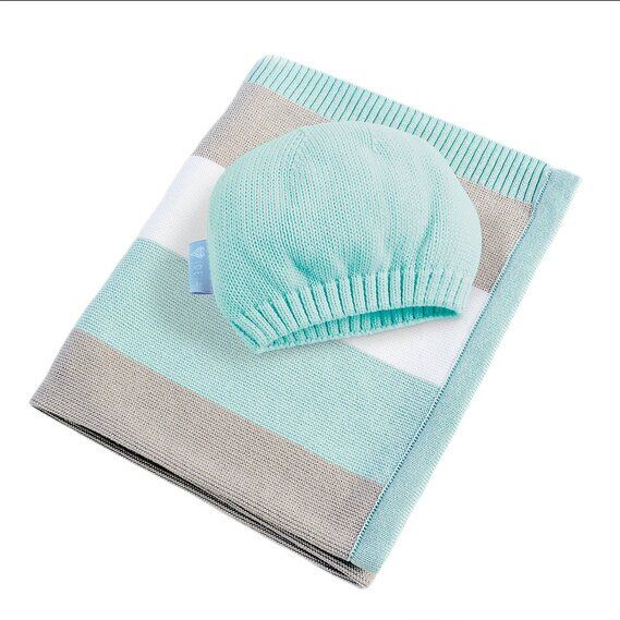 Buy Knitted blanket and hat "Baby" Stripe, Light green, 8-29909