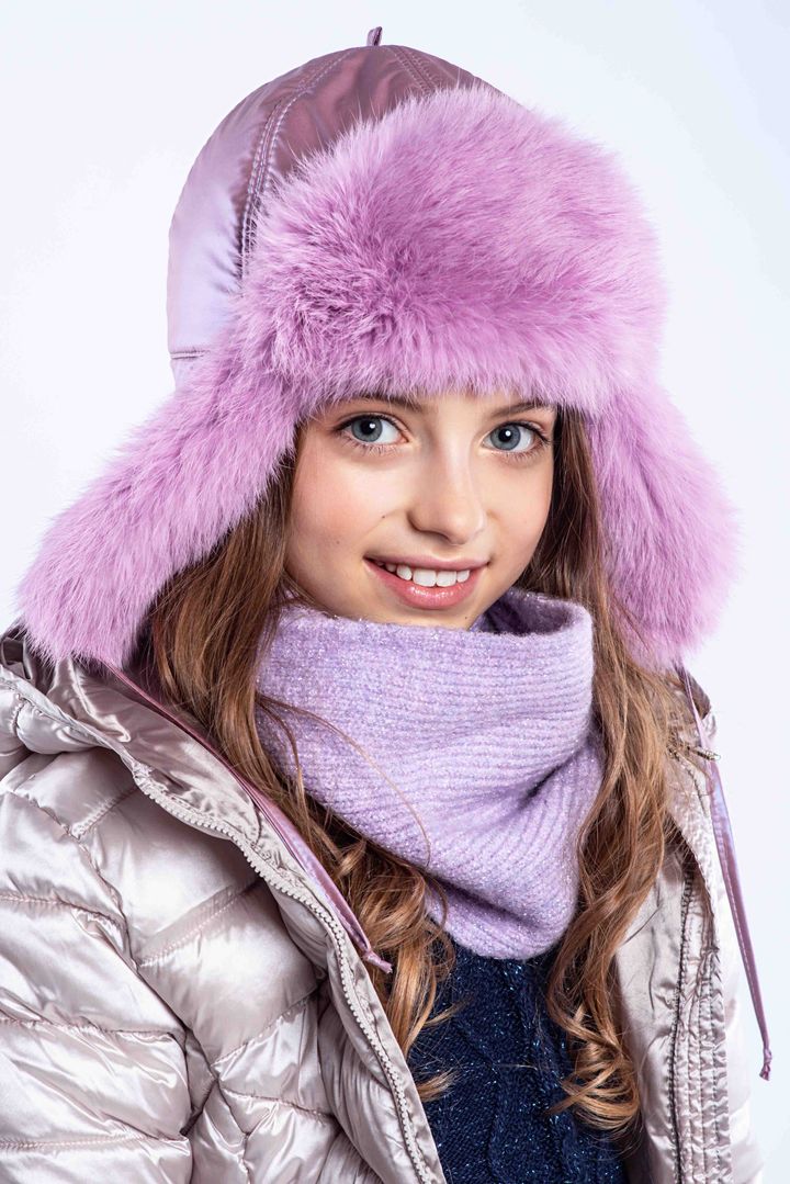 Buy Hat with earflaps for girls, insulated, Happy, Dusty rose/Purple,52-53, Xs-999, Fiona