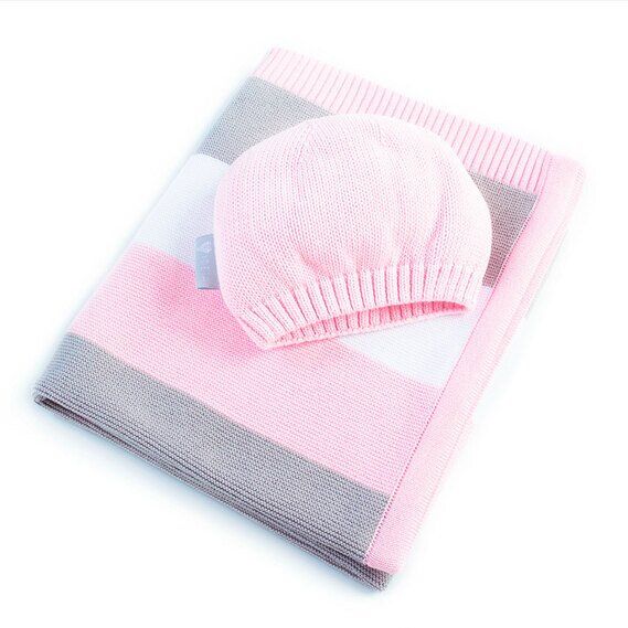 Buy Knitted plaid and hat "Baby" Stripe, pink, 8-29909