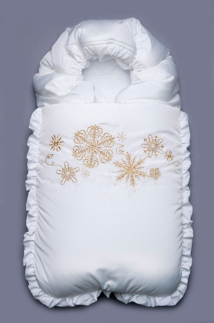 Buy Envelope-blanket winter "Snowflake", white with gold, 03-00468, Fashionable toddler