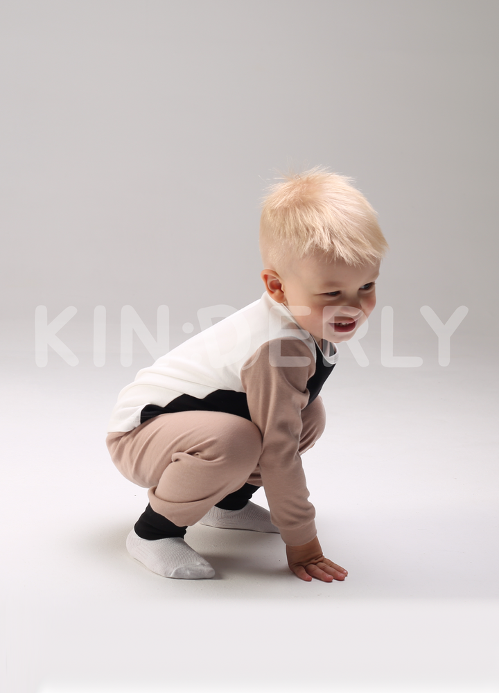 Купити Комплект для малюка, футболка з довгим рукавом і штанці, Бежево-чорний, 1052, 86, Kinderly
