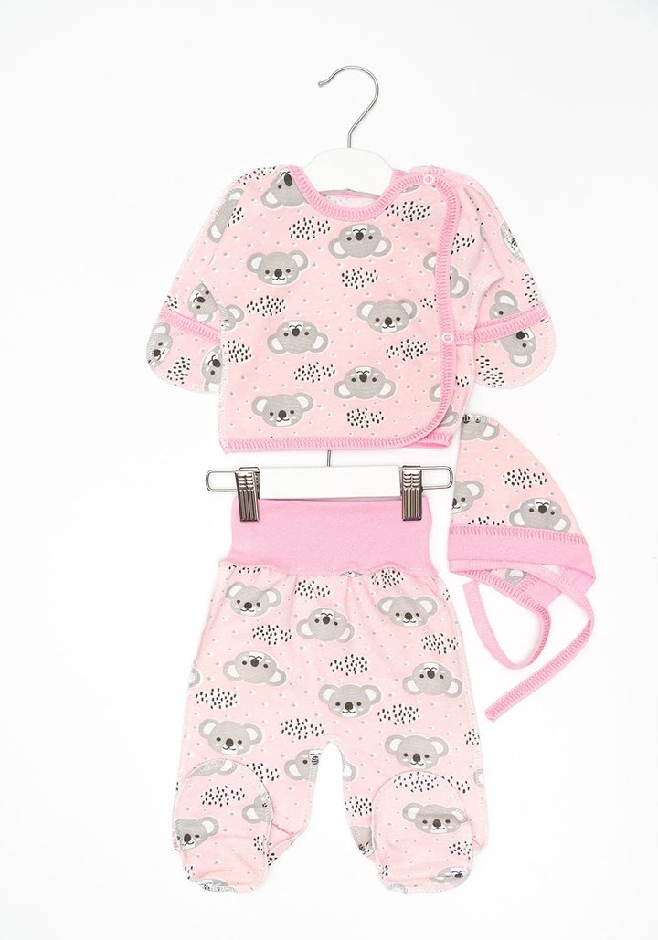 Купити Комплект для новонародженої дівчинки сорочка, повзунки і чепчик з начосом 00001632, 056