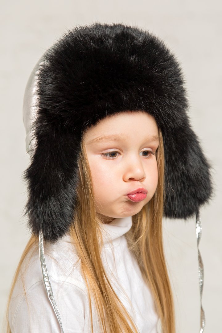 Buy Hat with earflaps for girls, insulated, Happy, Silver/black, 50-52, Xs-500, Fiona