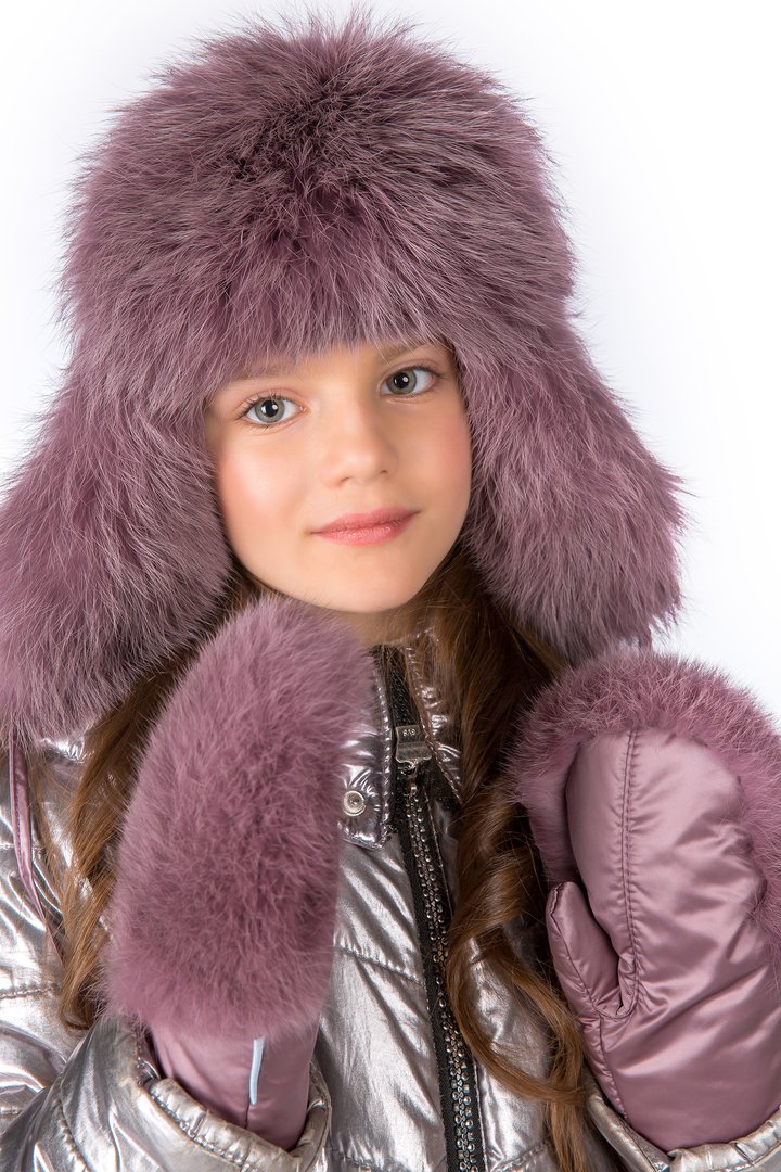Buy Hat with earflaps for girls, insulated, Happy, Pink-brown,52-53, Xb-123, Fiona